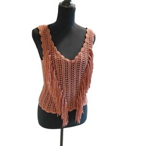 BKE Gimmicks Crochet Fringe Tank Top Size Small